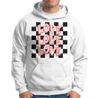 Love Heart Valentine Checkered Retro Groovy Valentines Day Hoodie - Seseable