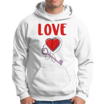 Love Key To My Heart Valentines Day Cute Hearts Women Gifts Men Hoodie Graphic Print Hooded Sweatshirt - Seseable