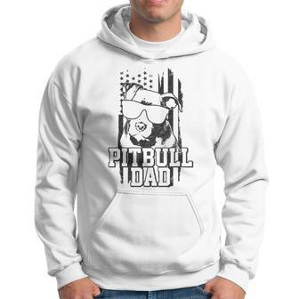 Mens Pitbull Dad American Flag Patriotic Dog Lover Funny Gift Men Hoodie Graphic Print Hooded Sweatshirt - Seseable