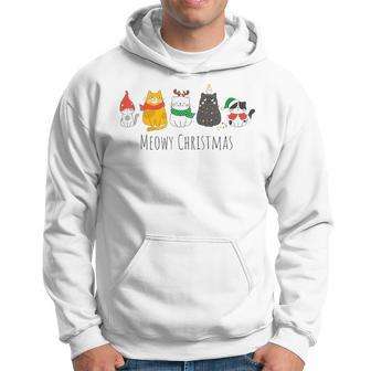 Meowy Catmas Cat Christmas Cute Kitten Cats Santa Hat Xmas V3 Men Hoodie Graphic Print Hooded Sweatshirt - Seseable