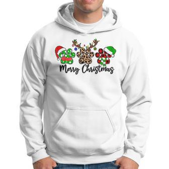 Merry Christmas Dog Paws Xmas Lights Leopard Buffalo Plaid Men Hoodie Graphic Print Hooded Sweatshirt - Seseable