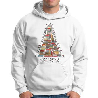 Merry Christmas Library Tree Librarian Book Lover Men Hoodie - Thegiftio UK