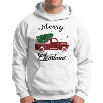 Merry Christmas Tree Buffalo Truck Tree Red Plaid Christmas V7 Men Hoodie Graphic Print Hooded Sweatshirt - Thegiftio UK
