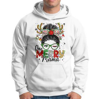 One Merry Mama Leopard Messy Bun Buffalo Plaid Christmas Men Hoodie Graphic Print Hooded Sweatshirt - Seseable