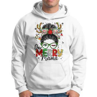 One Merry Mama Leopard Messy Bun Buffalo Plaid Christmas V2 Men Hoodie Graphic Print Hooded Sweatshirt - Seseable