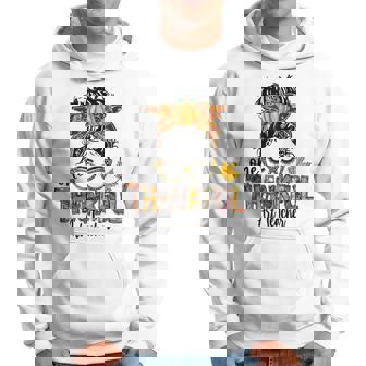 One Thankful Art Teacher Messy Bun Thanksgiving Men Hoodie - Thegiftio