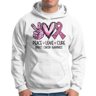 Peace Love Cure Pink Ribbon Cancer Breast Awareness Hoodie - Seseable