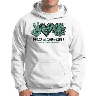 Peace Love Cure Teal Ribon Ovarian Cancer Awareness Warrior Men Hoodie Graphic Print Hooded Sweatshirt - Seseable