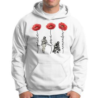 Peace Love Remember Red Poppy Flower Soldier Veteran Day V2 Men Hoodie Graphic Print Hooded Sweatshirt - Seseable