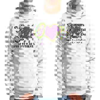 Peace Sign Heart Fleur De Lys Hippie Peace Love Mardi Gras Hoodie | Mazezy