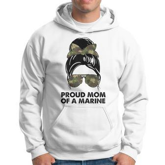Proud Mom Of A Marine Messy Bun Camouflage Military Women Gift For Womens Hoodie | Mazezy