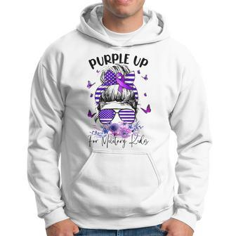 Purple Up For Military Kids Child Month Messy Bun Floral Hoodie | Mazezy