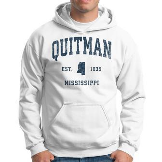 Quitman Mississippi Ms Vintage Athletic Navy Sports Design Men Hoodie Graphic Print Hooded Sweatshirt - Thegiftio UK