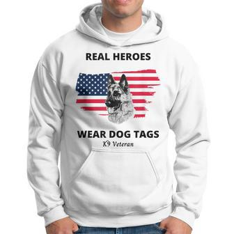 Real Heroes Wear Dog Tags - K9 Veteran Military Dog Men Hoodie Graphic Print Hooded Sweatshirt - Seseable