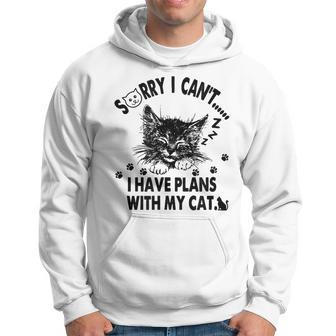 Retro Cat Im Sorry I Cant I Have Plans With My Cat Hoodie - Seseable