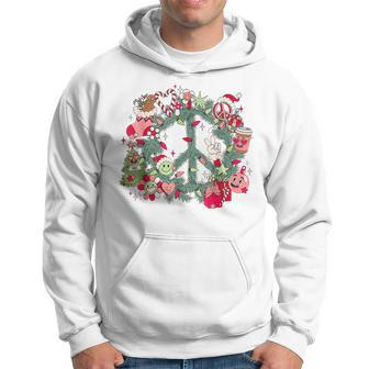 Retro Christmas Wreath Peace Vintage Xmas Holiday Pajamas Men Hoodie Graphic Print Hooded Sweatshirt - Seseable