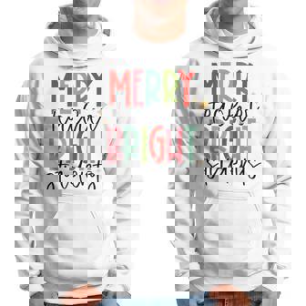 Retro Merry Teacher Bright Students Funny Christmas Teacher V8 Hoodie - Thegiftio