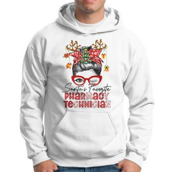 Santas Favorite Pharmacy Technician Funny Messy Bun Xmas Men Hoodie Graphic Print Hooded Sweatshirt - Seseable