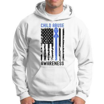 Stop Child Abuse Awareness Blue Ribbon American Flag Hoodie | Mazezy AU