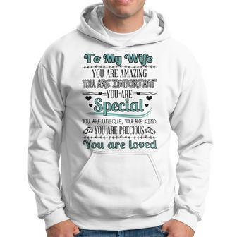 To My Wife You Are Amazing You Are Imprtant You Are Special You Are Unique You Are Kind You Are Precious You Are Loved Hoodie - Monsterry CA