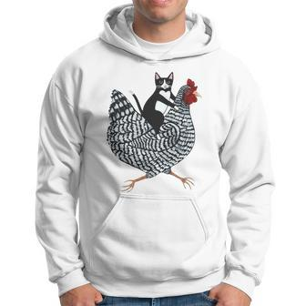 Tuxedo Cat Riding Chicken Funny Hoodie - Thegiftio UK