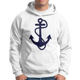 Vintage Distressed Sailing Boat Nautical Grungy Navy Anchor Hoodie - Seseable