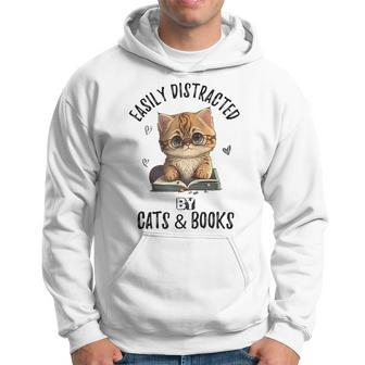 Vintage Easily Distracted By Cats And Books Kitties Lover Hoodie - Seseable