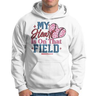 Womens My Heart Is On That Field Baseball To Softball Mom Hoodie | Mazezy