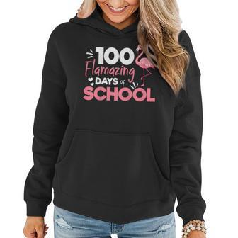 100 Amazing Days Of School Cute Flamingo Pun Student Teacher Women Hoodie | Mazezy