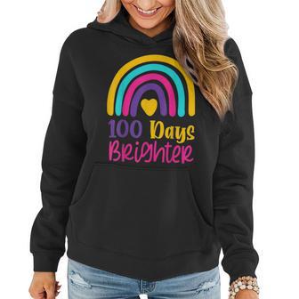 100 Days Brighter Teacher Girls 100 Days Of School Rainbow Women Hoodie - Thegiftio UK