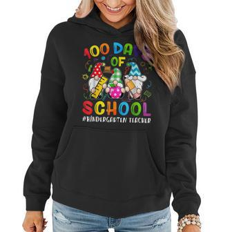 100 Days Of School Cute Gnome Kindergarten Teacher Funny Women Hoodie - Seseable