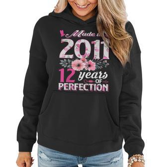12 Years Old Gifts Made In 2011 Floral 12Th Birthday Women Women Hoodie - Thegiftio UK