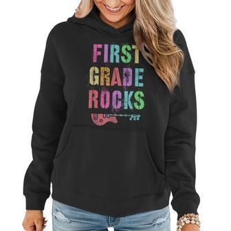 1St Grade Rocks Student Teacher Team Rockstar First Grader Women Hoodie Graphic Print Hooded Sweatshirt - Thegiftio UK