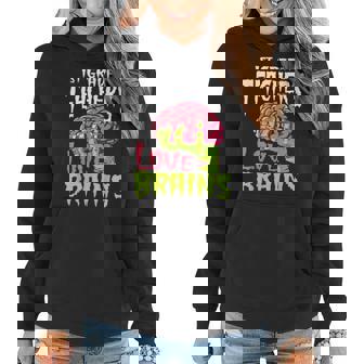 1St Grade Teachers Love Brains Zombie Teacher Halloween Women Hoodie Graphic Print Hooded Sweatshirt - Thegiftio