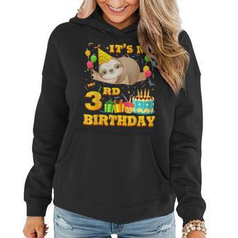 3 Year Old Sloth Girl Party Cute Sloth Lover 3Rd Birthday Women Hoodie - Seseable