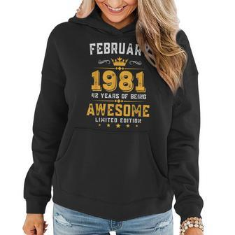 42 Years Old Gifts Vintage February 1981 42Nd Birthday Women Hoodie - Seseable