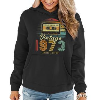 50 Year Old Gifts Vintage 1973 Cassette Tape 50Th Birthday Women Hoodie - Seseable