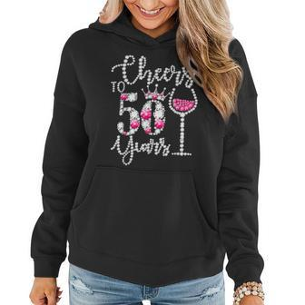 50Th Birthday Gifts Cheers To 50 Year Old Drink Wine Diamond Women Hoodie Graphic Print Hooded Sweatshirt - Thegiftio UK