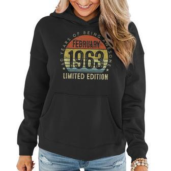 60 Years Old Gifts Vintage February 1963 60Th Birthday Gift Women Hoodie - Seseable