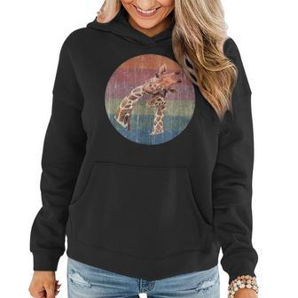 African Giraffe Mom And Baby Watercolor On Distressed Sunset Women Hoodie - Seseable