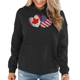 American Canadian Heart Valentines Day Gifts Usa Flag Canada Women Hoodie - Seseable