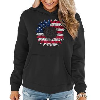 American Flag Sunflower 4Th Of July Independence Usa Day Women Hoodie - Seseable