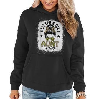 Aunt Of Both Messy Bun Leopard Camo Bleached Mothers Day Women Hoodie - Seseable