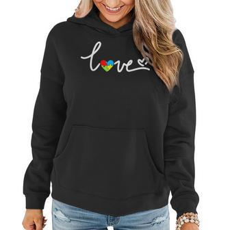 Autism Awareness Day Love Puzzle Pieces Heart Women Hoodie - Seseable