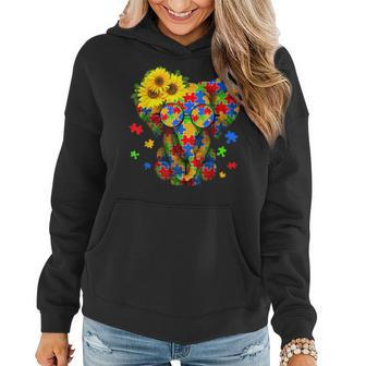 Autism Awareness Elephant Be Kind Puzzle Piece Girls Mom Women Hoodie - Seseable