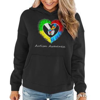 Autism Awareness Hands In Heart Puzzle Pieces Women Hoodie - Seseable