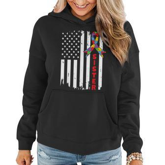 Autism Awareness Sister American Flag Vintage Women Family Women Hoodie | Mazezy