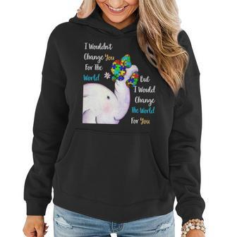 Autism Mom Change The World For You Elephant Puzzle Pieces Women Hoodie - Seseable