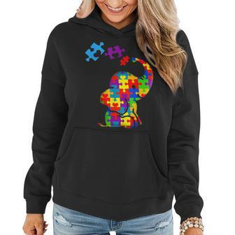 Autism Mom Elephant Puzzle Pieces Adhd Autism Supporter Women Hoodie - Seseable