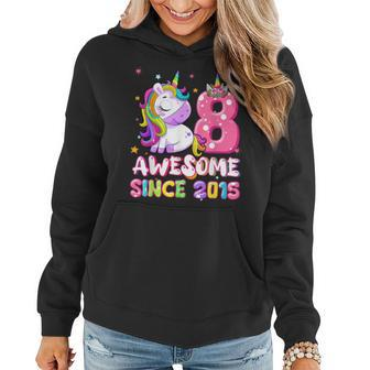 Awesome Since 2015 Dabbing Unicorn 8Th Birthday Gift Girls Women Hoodie - Seseable